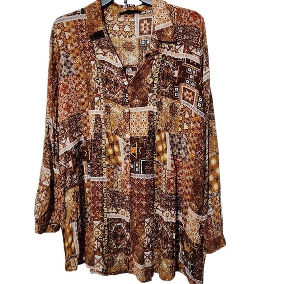 Jane Delancey Tunic Top Size Large Brown Bohemian Front Buttons - Picture 1 of 10